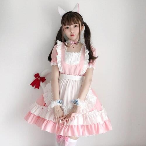 Pink Cat Maid Outfit Lolita Soft Sister Dress Loli Maid Uniform Cosplay Anime Cosplay Halloween Costumes for Women