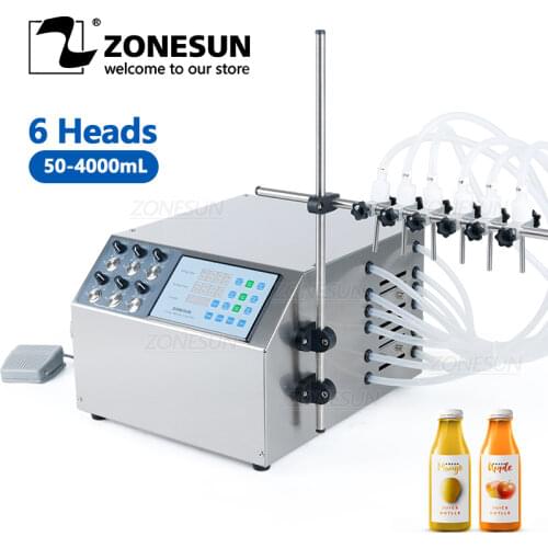 ZONESUN 6 Nozzles Semi Automatic Mango Juice Milk Water Bottle Filler Beverage Liquid Diaphragm Pump Filling Machine