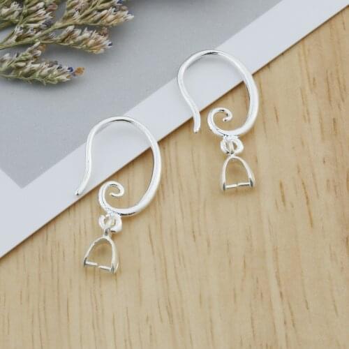 50PCS Jewelry Findings Real Pure 925 Sterling Silver Jewelry Earring Bail Pinch Smooth Hook Ear Wires For Crystal