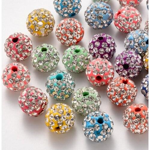 100pcs 10mm Crystal Disco Ball Beads Polymer Clay Pave Rhinestone Beads Round Mixed Color for Jewelry Making DIY Hole: 1.8mm
