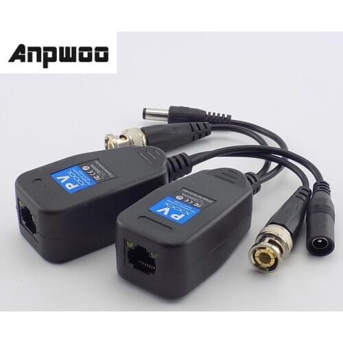 ANPWOO 1 Pair(2pcs) Passive CCTV Coax BNC Power Video Balun Transceiver Connectors to RJ45 BNC male for CCTV video Camera
