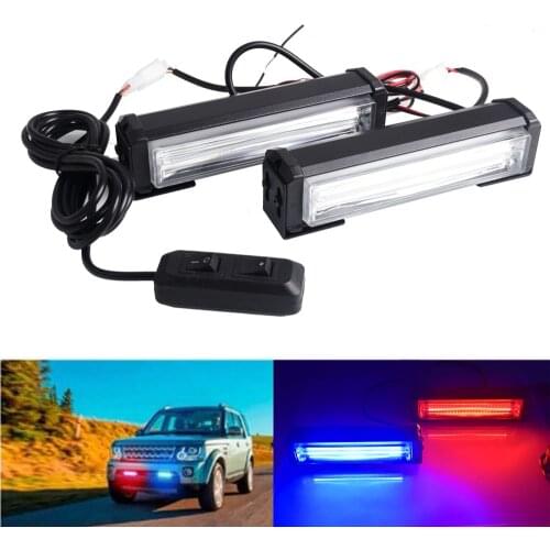 2Pcs DC 12V Car LED Net Light COB Strobe Police Lights One Tow Two Red Blue Yellow White Long Rod Light Car Warning Fog Lights