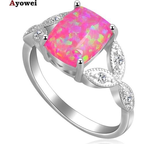 AYOWEI Engagement items Rectangle shape simple style Purple fire Opal 925 Silver Stamped Rings USA sz#7 #8#8.5 OR555A