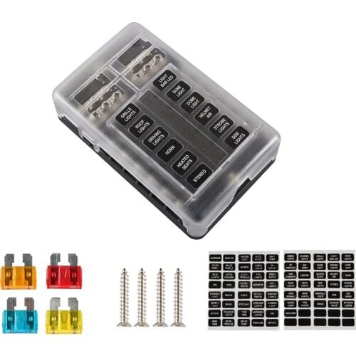 New A5630 12 Way Blade Fuse Block Box Holder Kit with Negative Bus + 5A 10A 15A 20A Fuses for Car Marine Boat RV Truck 32V