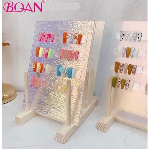 BQAN 1Pcs Aurora Colorful Nail Gel Polish Art Display Stand Transparent Acrylic Display Board Nail Practice Shooting Props Tools