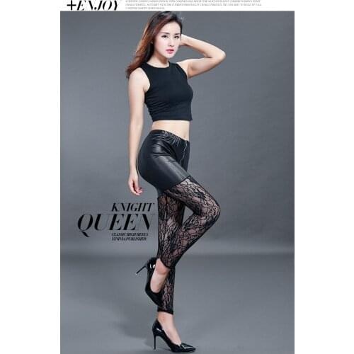 Wear black and white leggings with high-waisted zippers lace stitching jacquard sexy elasticity ninth pants