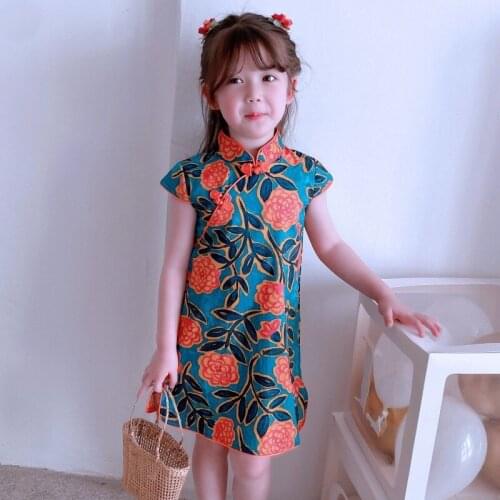Summer Baby Girl Cheongsam Dresses Children Sleeveless Dress Cotton Kids Princess Dresses Girls Qipao Party Dress Clothing