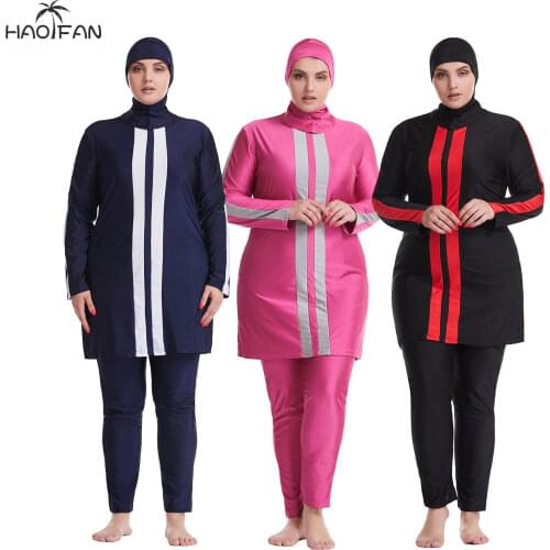 HAOFAN Plus Size Long Straight Full Hijab Swimsuit XL-6XL Muslim Turban Islamic Swimwear Burkini Turkish Full Mask with Swimming