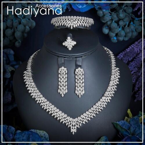 Hadiyana Fashion Copper Statement Brand Jewelry Sets With Cubic Zirconia Hot Selling Wedding Woman Accessories Jewelry Set 1068W