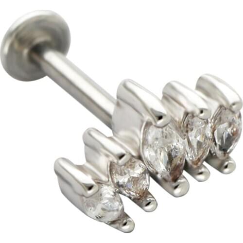 JHJT 16G Lip Studs 316L Surgical Stainless Steel Geometry White Cubic Zirconia Cartilage Earring Piercing Body Jewelry