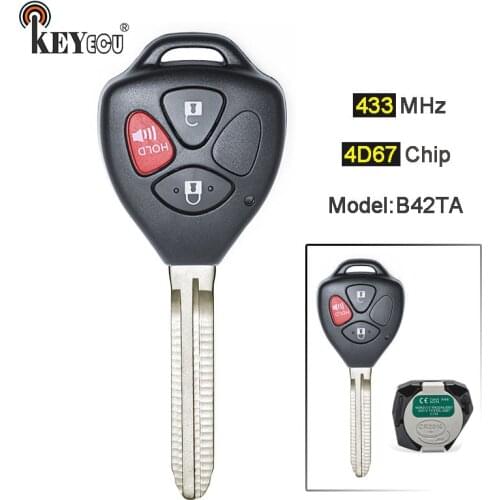 KEYECU Model: B42TA 433MHz 4D67 Chip Genuine Replacement 3 Button Remote Key Fob TOY43 for Toyota Hilux 4Runner Fortuner