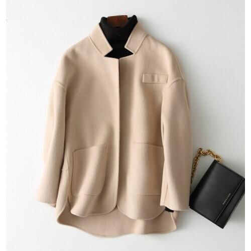 Coat Wool Casual Female Spring Autumn Double-side Wool Coats Solid Short Loose Winter Jacket Women Outwear 38009 WYQ1466 s