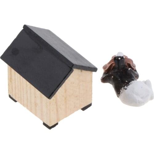 1/12 Scale Dollhouse Garden Decor Accessories Resin Dog and Dog House 2pcs