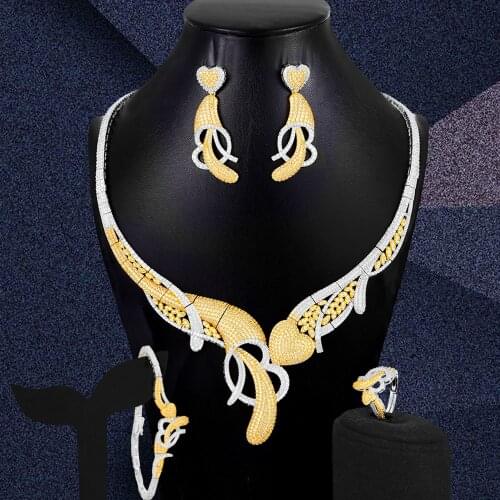 Missvikki Sweet Heart Cute Necklace Bangle Earrings Ring Jewelry Sets 4 Pcs For Women Wedding Party Show Accessory High Quality