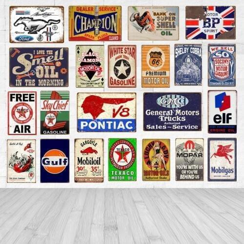 Mobil Texaco Motor Oil Poster V8 Pontiac Plaque Shelby Mopar Gulf Metal Tin Signs Garage BP Gas Station Wall Decor YQZ093