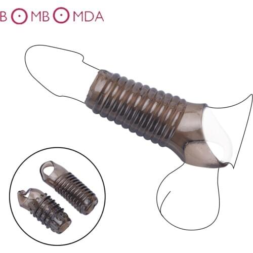 Men Delay Lock Sperm Fine Male Condom Penis Extender Sleeve Erection Enhancer Dick Cock Ring Sex Toys Intimate Goods