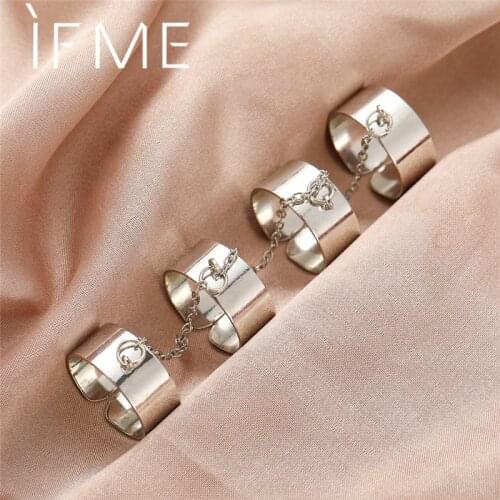 IF ME Punk Minimalist Silver Color Link Chain Adjustable Open Rings for Women Girl Creative Chic Metal Finger Ring Set Jewelry