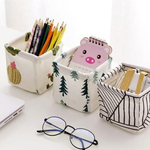 Cotton linen desktop storage box desk stationery storage basket dressing table cosmetics and sundries sorting box