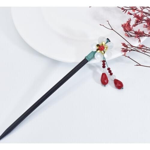 Newest Fashion Retro Flower Long Pendant Chinese Style Wooden Hairpin Ancient Wind Stepping Tassels Hanfu Headwear Accessories