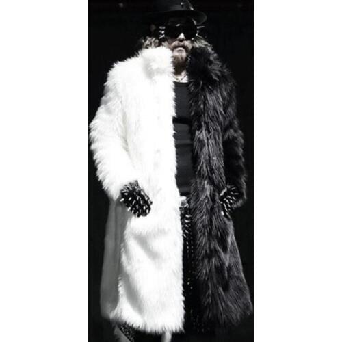 Autumn black white splice long faux mink leather jacket mens winter thicken warm fur leather coat men slim jackets fashion 4XL
