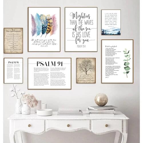Bible Verse Psalm 91:4 Poster Canvas Art Prints , Birds Feathers Scripture Christian Quotes Canvas Painting Wall Art Home Decor