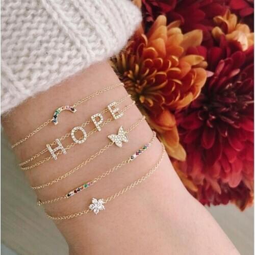 Simple thin chain bracelet bar rainbow pave multi colors zircons delicate link chain bracelets 100% 925 sterling silver jewelry