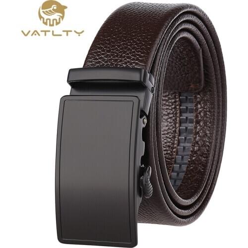 VATLTY Official authentic fashion mens business belt high quality original cowhide leather hard metal buckle brown belt for men