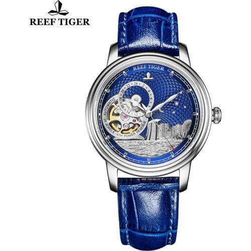 Reef Tiger/RT Top Brand Luxury Watches Fashion Tourbillon Watch Mens Blue Mechanical Watch Clock Reloj RGA1739