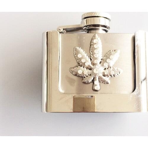 Retail Belt Buckle (2oz Marple Leaf Stainless Steel Flask) BUCKLE-FL-Leaf Flask Belt Buckle Free Shipping
