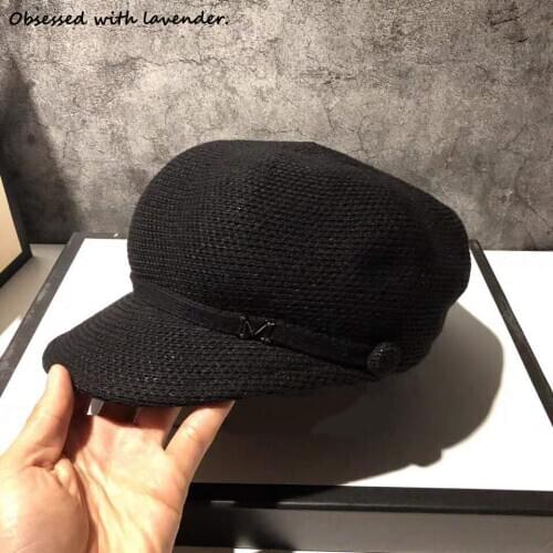 Obsessed with lavender.Hat female spring, summer and autumn cotton hemp ice silk octagonal hat black Japanese Korean fashion Cap