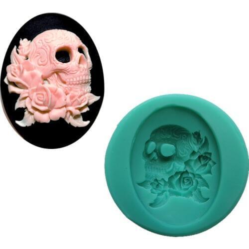 PRZY Silicone Mould Skull with Rose Fondant Cake Decoration Mold Small Food Grade Cameo Pendant Cake Decorations Silica Gel Mold