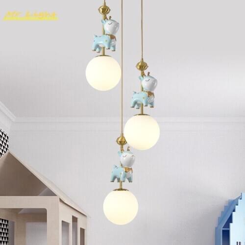 Modern Led Glass Pendant Lights Lighting Nordic Cute Childrens Room Decoration Copper Pendant Lamp Kitchen Hanging Lamps Lustre