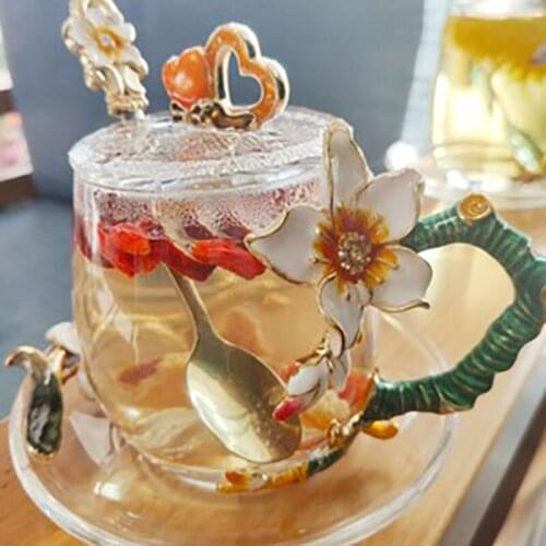 Glass Cup Household Tea Cup With Handle Coffee Milk Drinkware Cups Double High Temperature Resistance Colour Enamel Gift Tea Cup