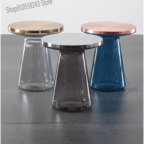 Custom Glass Bell Coffee Table Light Luxury Round Nordic Designer Metal Postmodern Sofa Side Table Seating Area Table Round Tabl