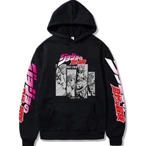 Anime JOJOs Bizarre Adventure Unisex Hoodies Harajuku Streetwear Casual Vintage Long Sleeve Sweatshirts Warm Fleece Pullovers