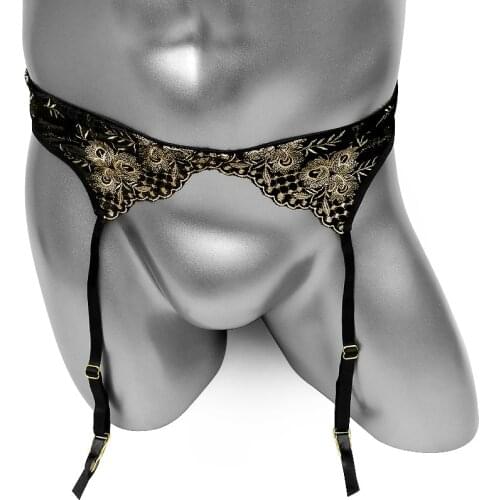 Velvet Gold Embroidery Sissy Sexy Lingerie high waist stocking Garters belt Suspender Mens Lingerie Crossdressing Wear