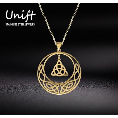 Unift Vintage Viking Celtics Knot Necklace Stainless Steel Chain Pendant Necklaces For Men Women Ancient Amulet Wicca Jewelry