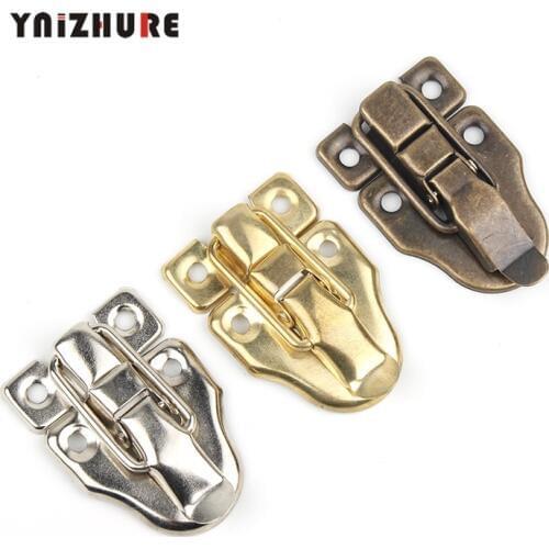 YNIZHURE 1Set Antique Vintage Style Brass Decorative Jewelry Gift Wooden Box Hasp Latch Hook
