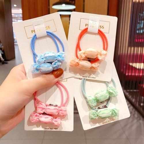 Candy Cute HairClip Ponytail Holder Headband Bow Colorful Barrettes Women Girl Elastic Hair Headdress Hair Accessories 2pcs/Set