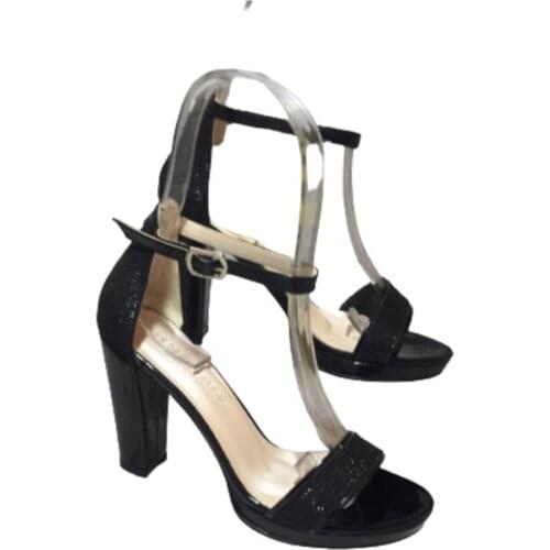 Womens Black Silvery Single Band High-Heeled Shoes