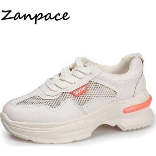White Women Shoes New Mesh Lace-Up Women Sneakers 2019 Spring Summer Lovely Off White Shoes Women Breathable Platform Sneakers