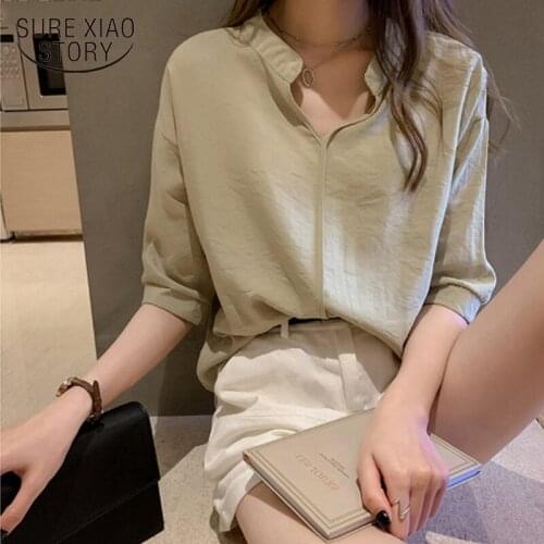 Women Half Sleeve Loose Shirts Shirt OL Clothes Plain Casual Blouse Office Lady Summer Autumn Chiffon Shirt Blusa Feminina 11385