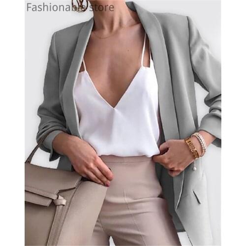 Plus Size Women Solid Color Long Sleeve Pocket Blazer Coat