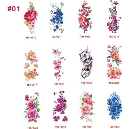 12 Sheets Flower Butterfly Temporary Tattoos Stickers For Women Kid Fake Joker Tattoo Hand Finger Lotus Cherry Blossoms Tatto