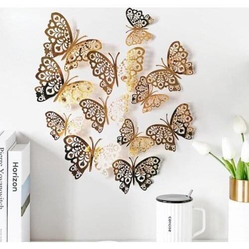 12pcs Creative Hollowed Out Butterfly Decoration Stickers Home Festival Layout Cardboard Hollowed Out Butterfly Wall Decoration