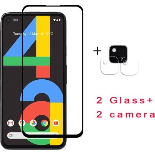 2PCS Full Screen Protector For Google Pixel 4A Tempered Glass On For Google Pixel 4A Protective Glass Film Pixel4A Black Front