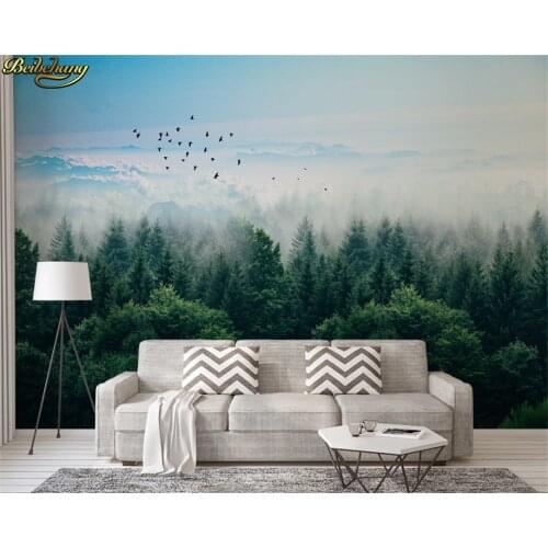 Beibehang 3d wallpaper mural Nordic minimalist foggy forest distant mountain birds background wall paper wall papers home decor