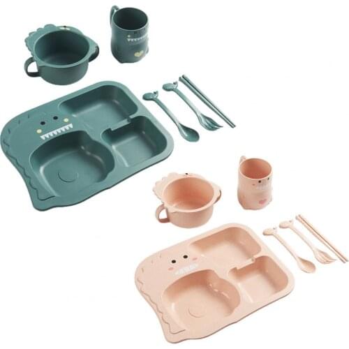 4Pcs/Set Children Eating Tableware Grid Plate Anti-hot Dinosaur Pattern Eco-friendly Kids Feeding Dishes Set for Home Kitchen