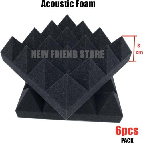 6Pcs 25x25x8cm Studio Acoustic Foam Soundproofing Panel Thicken Soundproofing Foam Pyramid Sound Treatment KTV Room Wall Panels