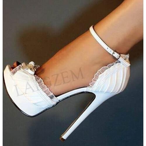 BERZIMER Women Satin Sandals Wedding Lace Open Toe Sandalias Pumps Dress Prom Party Zapatos Ladies Shoes Woman Size 39 42 43